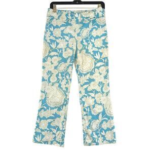Tibi Womens Size 2 Pants Floral Side Zip Straight Leg Crop Blue Stretch